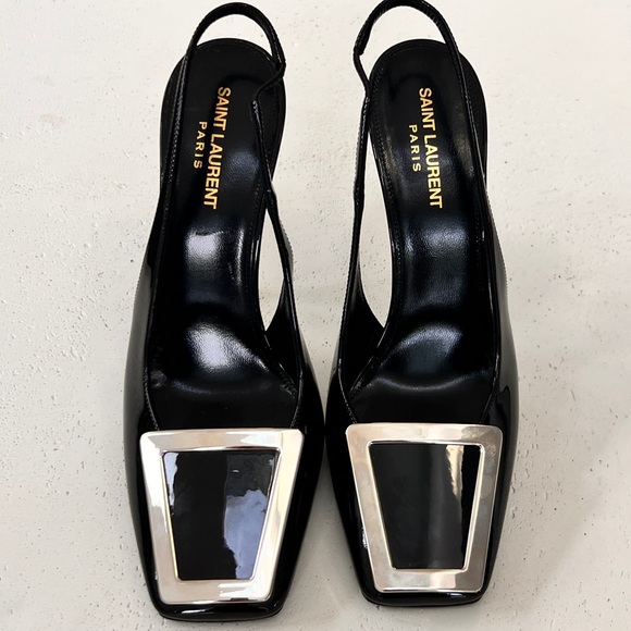 SAINT LAURENT Maxine buckle-embellished patent-leather slingback pumps US 9 - Picture 5 of 8